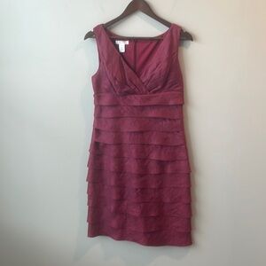 London Times burgundy ruffled cocktail or homecoming  dress women size 6
